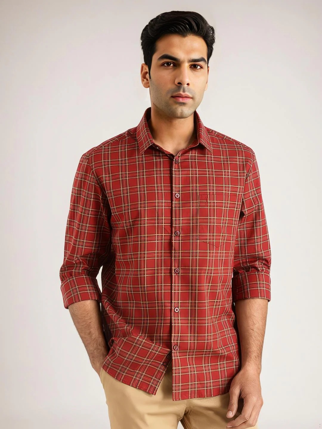 Indian Terrain Men Checkered Red Shirt